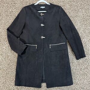 Baciano‎ Faux Suede Women’s Size Large Black Hook Eye Closure Jacket Pockets